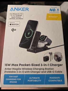 Anker 15W Max Pocket-Sized 3-in-1 Charger - Black New